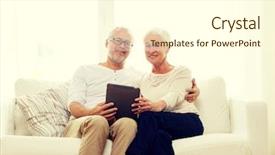  Presentation with senior couple - Audience pleasing slide set consisting of family technology age and people concept - happy senior couple with tablet pc computer at home backdrop and a cream colored foreground