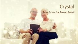  Presentation with senior couple - PPT theme with family technology age and people concept - happy senior couple with tablet pc computer at home background and a cream colored foreground