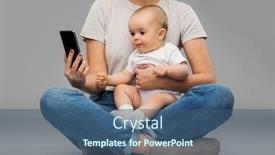  Presentation with motherhood - Slide deck enhanced with family technology and motherhood concept - mother and baby looking at smartphone background and a ocean colored foreground