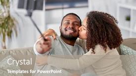  Presentation with african people - Amazing slide set having family technology and people concept - happy african american couple taking picture by smartphone and selfie stick at home backdrop and a gray colored foreground