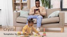  Presentation with baby blocks - Beautiful presentation design featuring family-technology-and-people-concept backdrop and a coral colored foreground