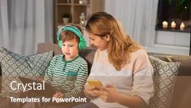  Presentation with technology - Audience pleasing slide set consisting of family-technology-and-people-concept backdrop and a coral colored foreground