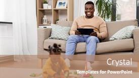  Presentation with african american baby - Presentation design consisting of family-technology-and-people-concept background and a coral colored foreground