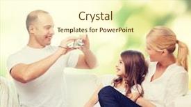  Presentation with green technology - Amazing presentation having family technology ecology and people - smiling mother father and little girl with camera over green background backdrop and a cream colored foreground