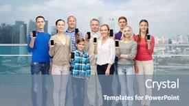  Presentation with family communication - Beautiful theme featuring family technology generation and people backdrop and a seafoam green colored foreground