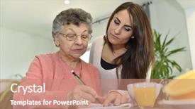  Presentation with family therapy - Audience pleasing presentation design consisting of family therapy - young woman visiting elderly woman backdrop and a  colored foreground