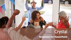  Presentation with generation - Presentation theme consisting of family throwing a surprise party background and a tawny brown colored foreground