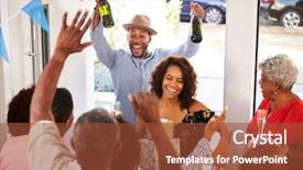  Presentation with generation - Beautiful slide set featuring family throwing a surprise party backdrop and a tawny brown colored foreground