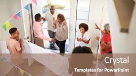  Presentation with generation - Presentation design enhanced with family throwing a surprise party background and a coral colored foreground