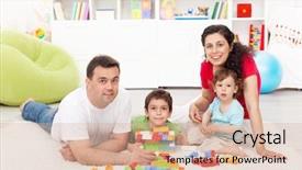  Presentation with kids playing - Beautiful PPT theme featuring family time - young parents backdrop and a coral colored foreground