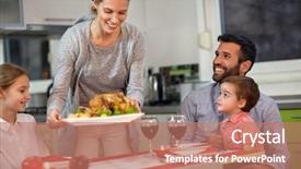  Presentation with gala dinner - Audience pleasing slide set consisting of family together for dinner backdrop and a coral colored foreground