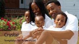  Presentation with african american church family - Cool new PPT theme with family together outside their home backdrop and a coral colored foreground