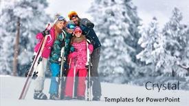  Presentation with skiing - Slide deck having family together skiing on snowy mountain and looking something in distance background and a light blue colored foreground
