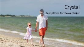  Presentation with adoption - Beautiful slides featuring family travel vacation adoption and people concept - happy father with little girl in sunglasses walking on summer beach backdrop and a light blue colored foreground