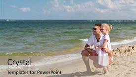  Presentation with adoption - Audience pleasing slide deck consisting of family travel vacation adoption and people concept - happy father with little girl in sunglasses walking on summer beach backdrop and a mint green colored foreground