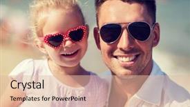  Presentation with adoption - Colorful presentation theme enhanced with family travel vacation adoption and people concept - happy father with little girl in sunglasses on summer beach backdrop and a lemonade colored foreground