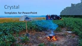  Presentation with cooking fire - Beautiful presentation design featuring twilight cooking on the fire backdrop and a light blue colored foreground