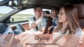  Presentation with gulliver travels - PPT theme featuring family travels in a car background and a coral colored foreground