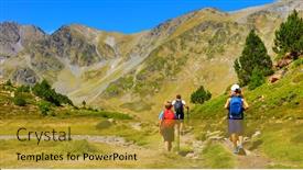  Presentation with trekking - Slides with family-trekking-pyrenees-in-france background and a gold colored foreground