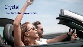  Presentation with car - PPT layouts with family trip - close up a young woman background and a sky blue colored foreground