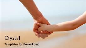  Presentation with father son hands - Presentation theme having family trust - close up of father background and a coral colored foreground