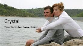  Presentation with trust - Presentation theme having family trust - couple sat by lake background and a  colored foreground