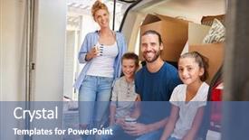  Presentation with family day - Amazing PPT layouts having family unloading boxes from removal backdrop and a ocean colored foreground