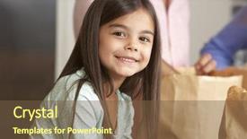  Presentation with family shopping - Cool new PPT theme with family unpacking grocery shopping in kitchen backdrop and a tawny brown colored foreground