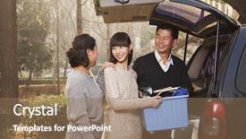  Presentation with college - PPT layouts with family unpacking minivan for college background and a coral colored foreground