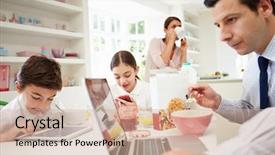  Presentation with communication family - Amazing theme having family using digital devices backdrop and a coral colored foreground