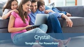  Presentation with family - Beautiful slide deck featuring family using laptop at home backdrop and a ocean colored foreground