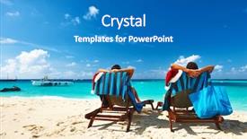  Presentation with maldives - Presentation design featuring family vacation - couple on a tropical beach background and a teal colored foreground