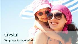  Presentation with good things sometimes take time - Presentation theme enhanced with family vacation - little girl and her mother background and a sky blue colored foreground