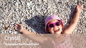  Presentation with vacation - PPT theme with family vacation - little girl lying background and a coral colored foreground