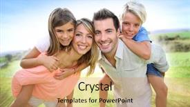  Presentation with parents - Slide set featuring family vacation - parents giving piggyback ride background and a coral colored foreground