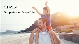  Presentation with sunset beach - PPT layouts with family vacation - son on fathers shoulders background and a cream colored foreground