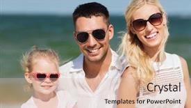  Presentation with adoption - Audience pleasing PPT theme consisting of family vacation adoption and people concept - happy man woman and little girl in sunglasses on summer beach backdrop and a lemonade colored foreground