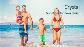  Presentation with family dreams of vacation - Colorful presentation enhanced with family vacation happy family having backdrop and a sky blue colored foreground