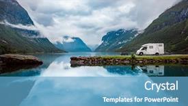  Presentation with caravan - Presentation theme with family vacation travel rv holiday background and a teal colored foreground