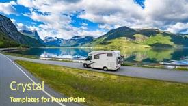  Presentation with vacation - Cool new presentation theme with family-vacation-travel-rv-holiday backdrop and a tawny brown colored foreground