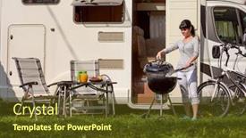  Presentation with caravan - Amazing PPT layouts having family-vacation-travel-rv-holiday backdrop and a tawny brown colored foreground