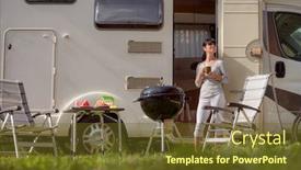  Presentation with vacation - Beautiful theme featuring family-vacation-travel-rv-holiday backdrop and a tawny brown colored foreground