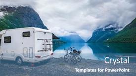  Presentation with caravan - Beautiful slides featuring family-vacation-travel-rv-holiday backdrop and a teal colored foreground