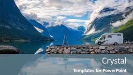  Presentation with vacation - Amazing presentation theme having family-vacation-travel-rv-holiday backdrop and a seafoam green colored foreground