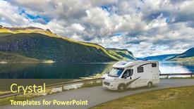  Presentation with caravan - Presentation having family-vacation-travel-rv-holiday background and a tawny brown colored foreground