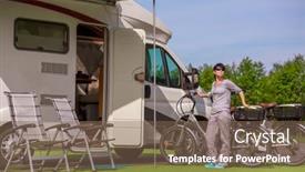  Presentation with vacation - Amazing presentation theme having family-vacation-travel-rv-holiday backdrop and a violet colored foreground