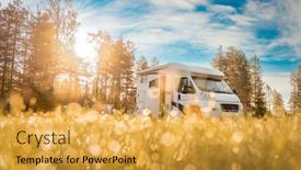  Presentation with vacation - Presentation design consisting of family-vacation-travel-rv-holiday background and a yellow colored foreground