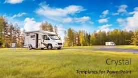  Presentation with caravan - Presentation having family-vacation-travel-rv-holiday background and a gold colored foreground