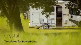 Presentation with caravan - Slide set enhanced with family-vacation-travel-rv-holiday background and a gold colored foreground
