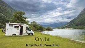  Presentation with caravan - PPT theme featuring family-vacation-travel-rv-holiday background and a gold colored foreground